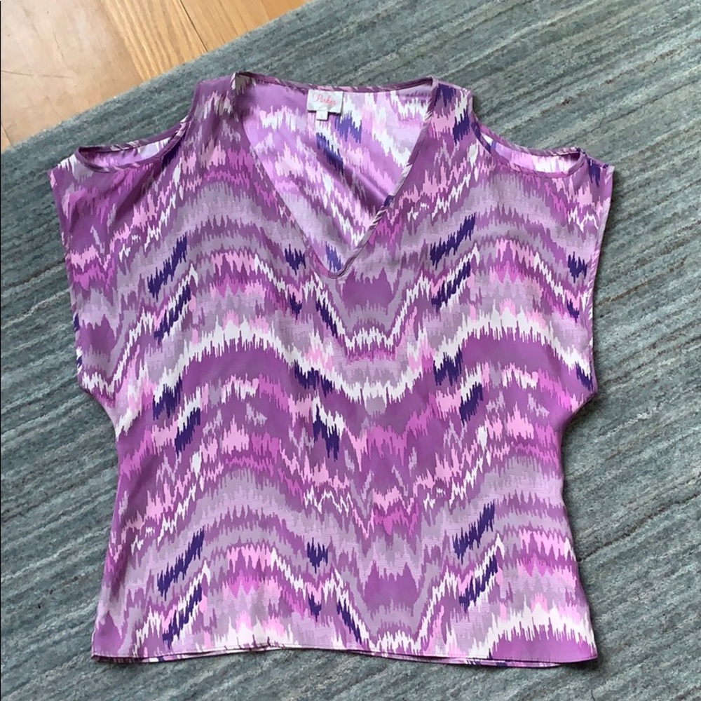 Parker Purple and White Cold Silk Shoulder Top S
